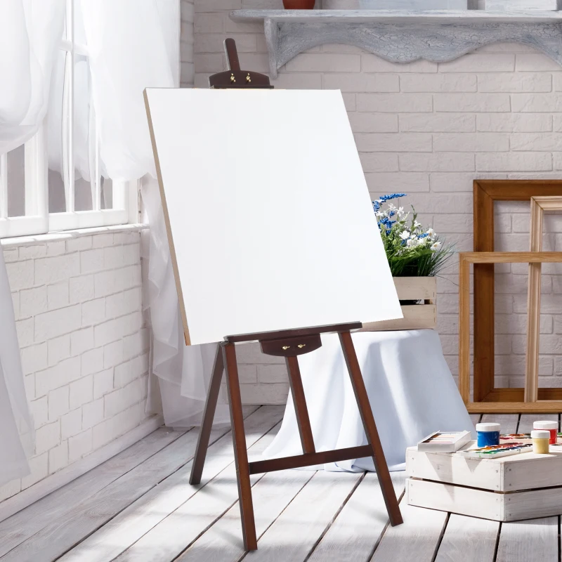 Homcom Sevalet pentru Pictura in Lemn cu Inaltime si Inclinatie Reglabila, Maro, 46x60x140cm