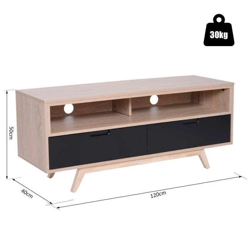 Homcom Mobile Porta Tv in Stile Scandinavo Rovere e Nero 120 x 40 x 50cm