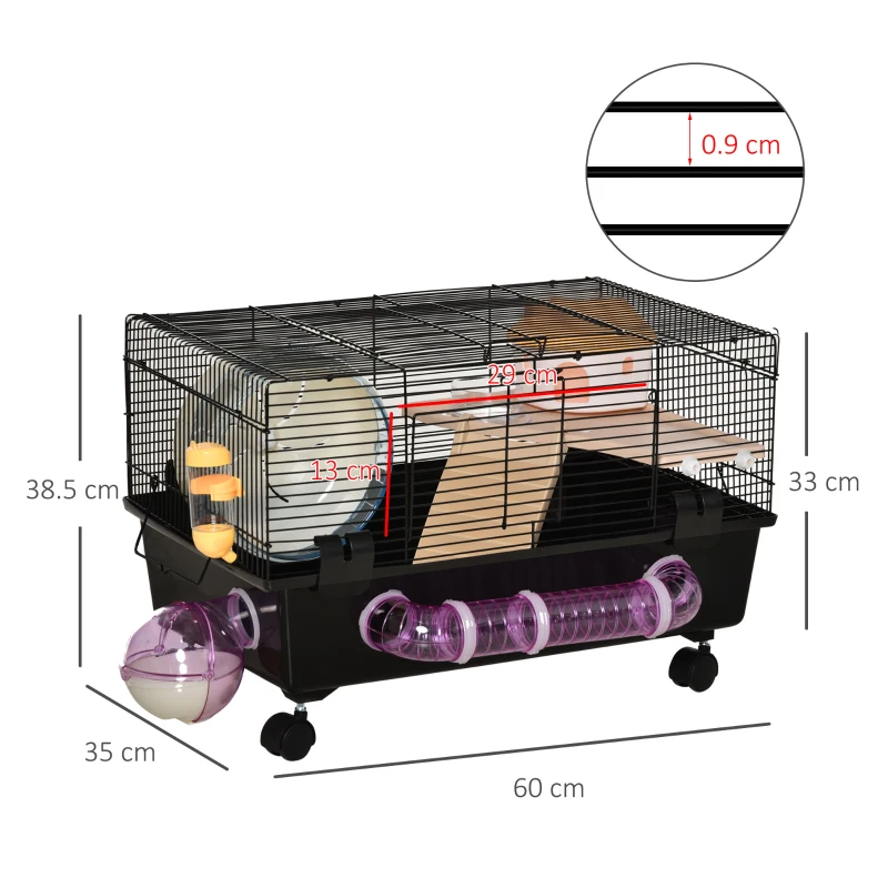 Pawhut Cusca pentru Hamsteri – Cu Casuta, Tunel, Roata & 4 Roti