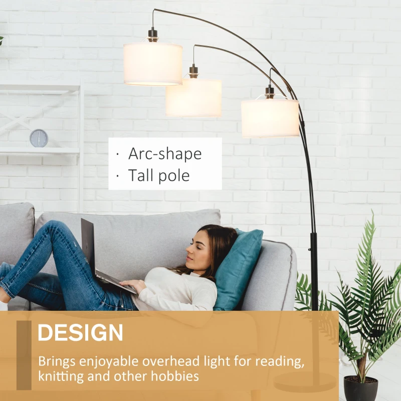 HOMCOM Lampa de Podea cu 3 Lumini si Brate Flexibile Baza din Marmura Inaltime 205cm