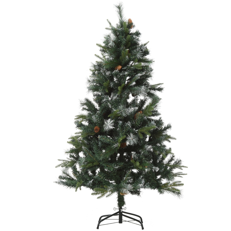 HOMCOM Brad de Craciun Artificial din Pin de 150 cm cu Ramuri, Baza si 700 de conuri de pin