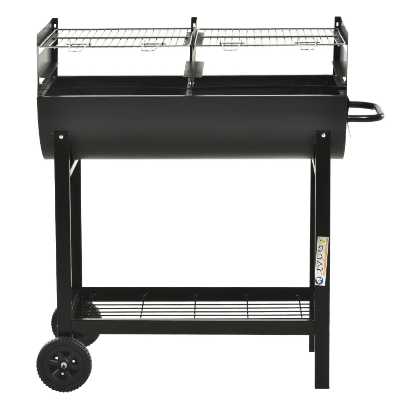 Outsunny Gratar din Otel cu 2 Grile Independente Negru 90cm x 45cm x 96cm