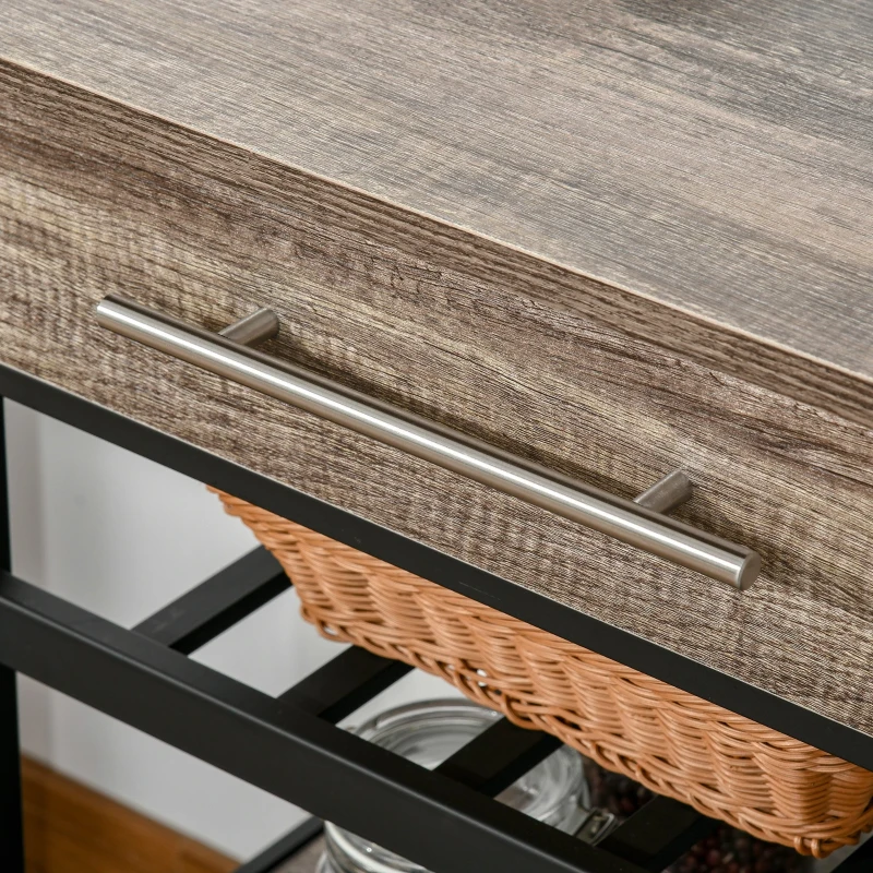 HOMCOM Carucior de bucatarie cu 3 sertare si raft din lemn 60x50x84.5cm