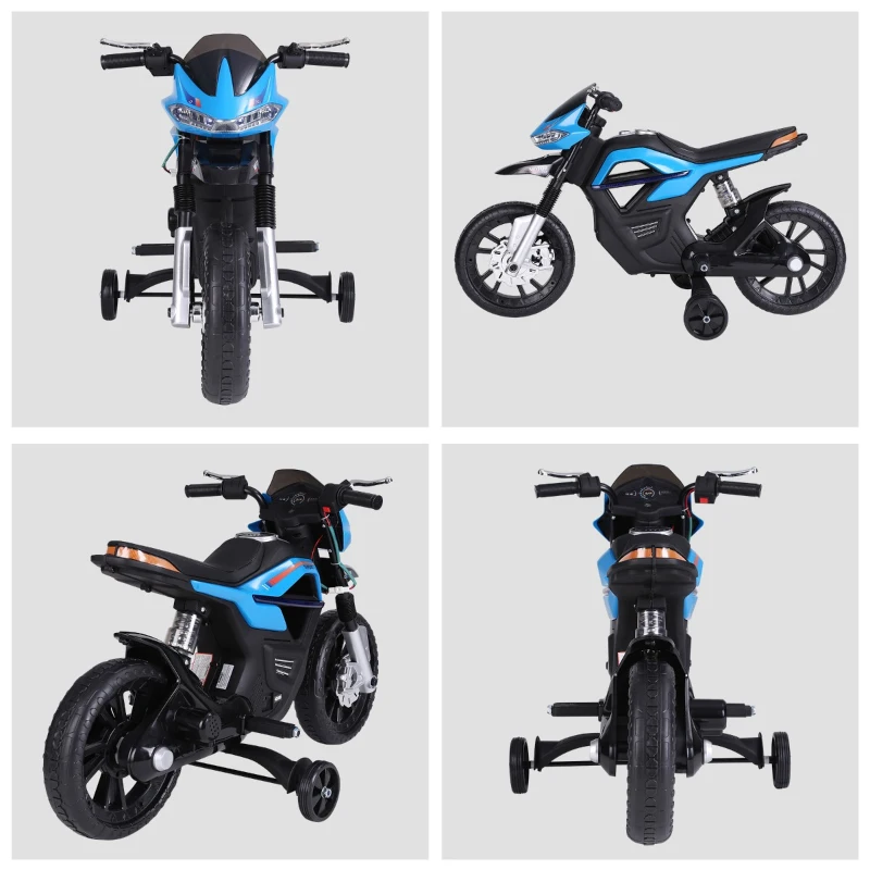 HOMCOM Motoreta Jucarie Suspensie Dubla Muzica si Lumini pentru Copii de la 3 la 8 ani Albastru Deschis(m-8)