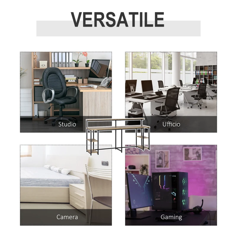 Homcom Birou Dublu – Stil Industrial, MDF & Metal, 200 cm