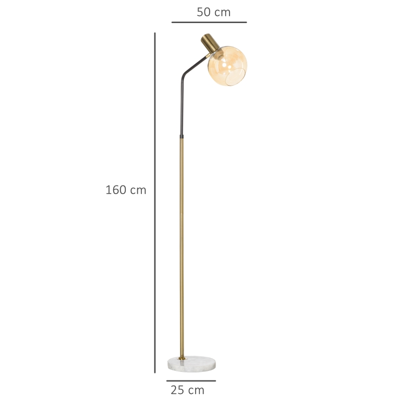 HOMCOM Lampa de Podea Moderna din Metal, Lampa de Design cu Abajur din Sticla pentru Becuri - Negru si Auriu