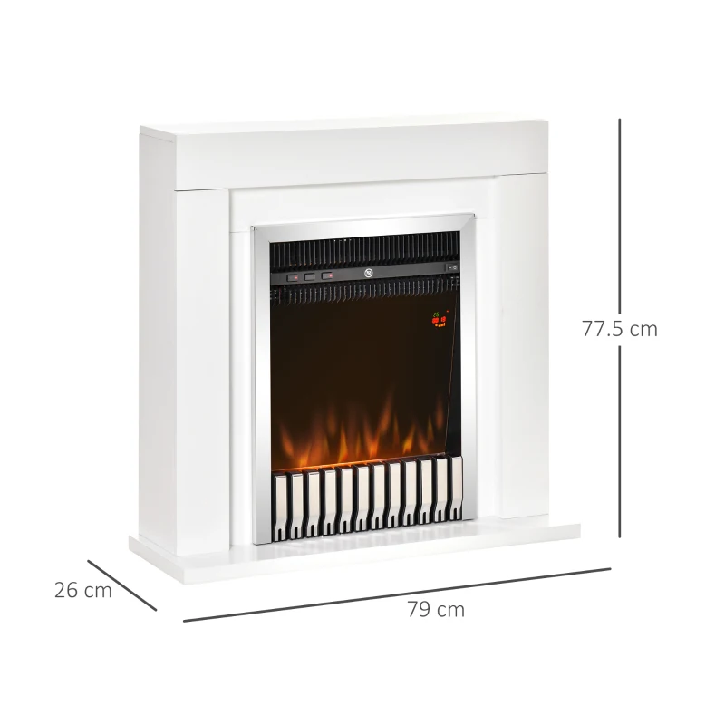 HOMCOM Semineu electric de sol cu efect flacara 79x26x77.5cm, alb si negru