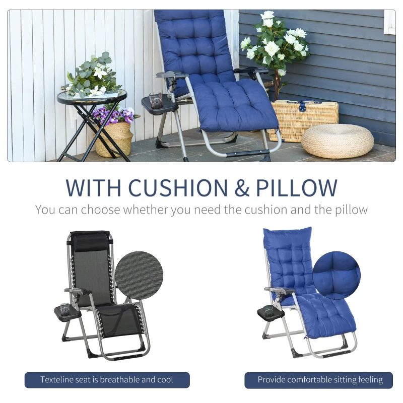 Outsunny Sezlong de Gradina cu Spatar Pliabil si Cadru din Metal, Albastru 90x 65x110cm