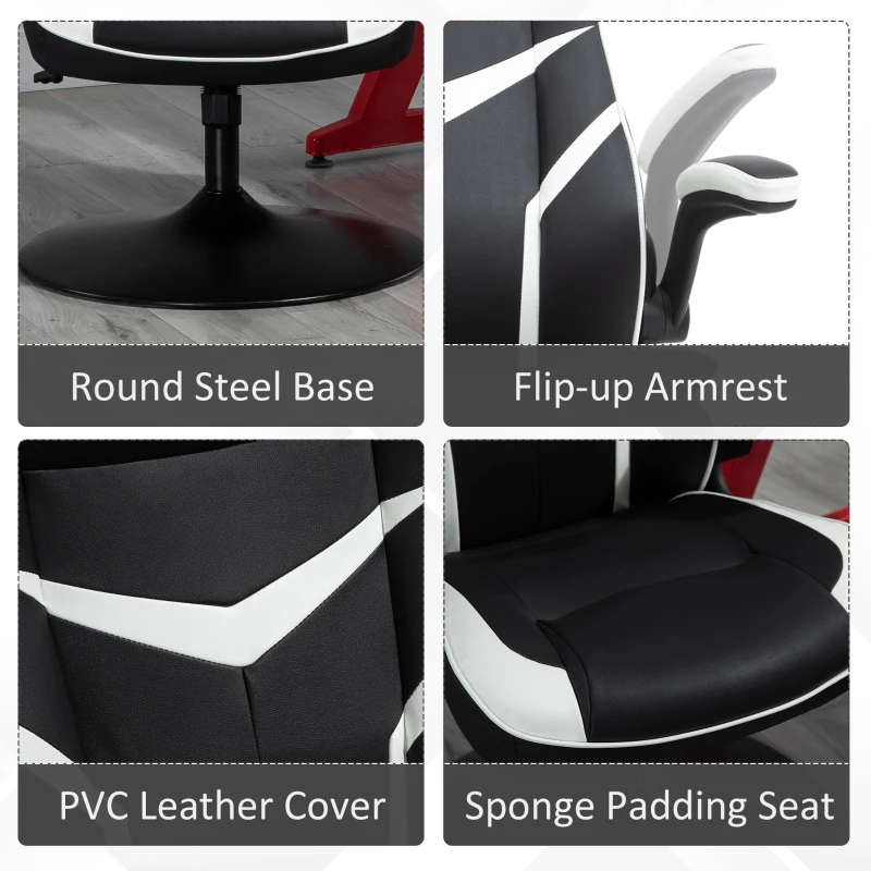 Vinsetto Scaun Fotoliu de Gaming de Birou, Inaltime Ajustabila si Cotiere Pliabile