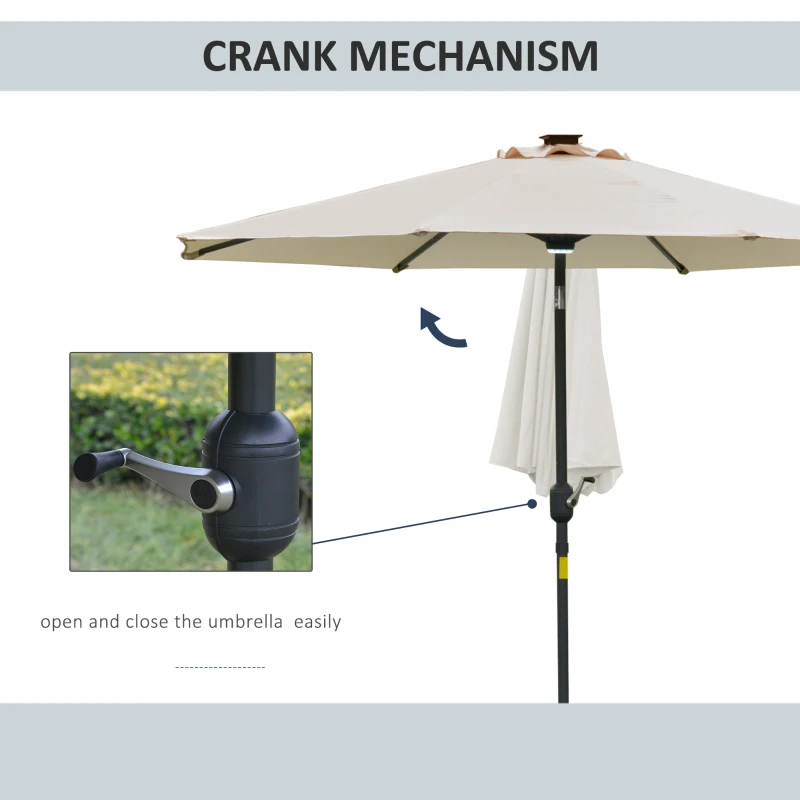 Outsunny umbrela de gradina cu leduri, Φ266x245cm, crem