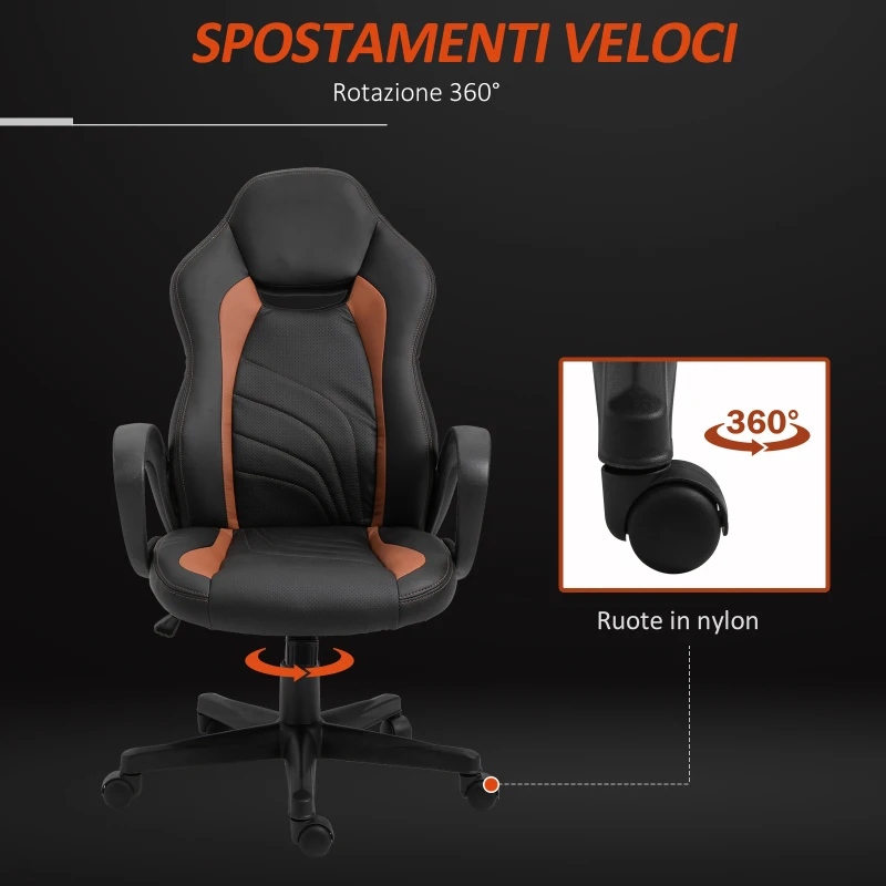 Vinsetto Scaun Ergonomic pentru Jucatori Gaming sau Birou Reglabil din Piele Maro si Neagra 62.5x69x109-119cm