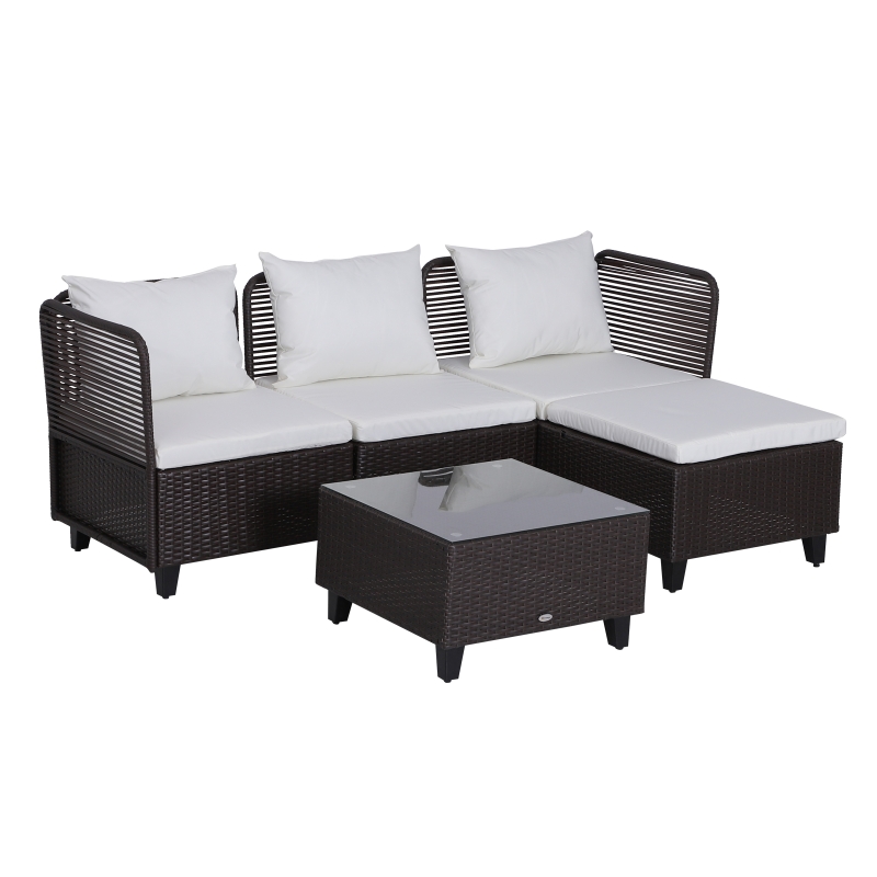Outsunny Set Mobilier de Gradina Extern 5buc Canapele Masuta Pouf in Rattan Maro