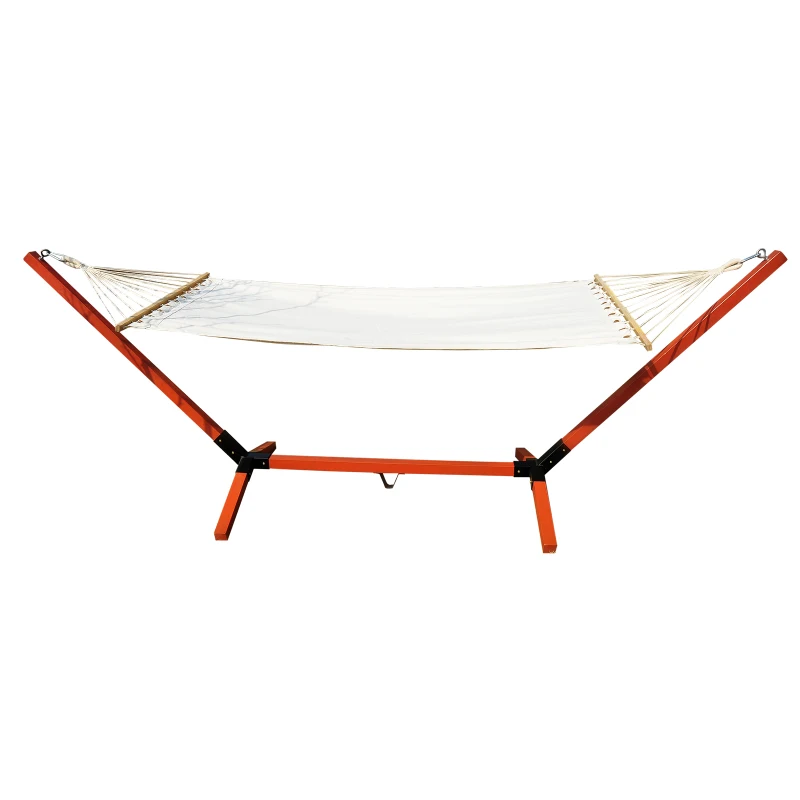 Outsunny Hamac cu Schelet Autoportant in Lemn,Crem, 320 x 110 x 120 cm