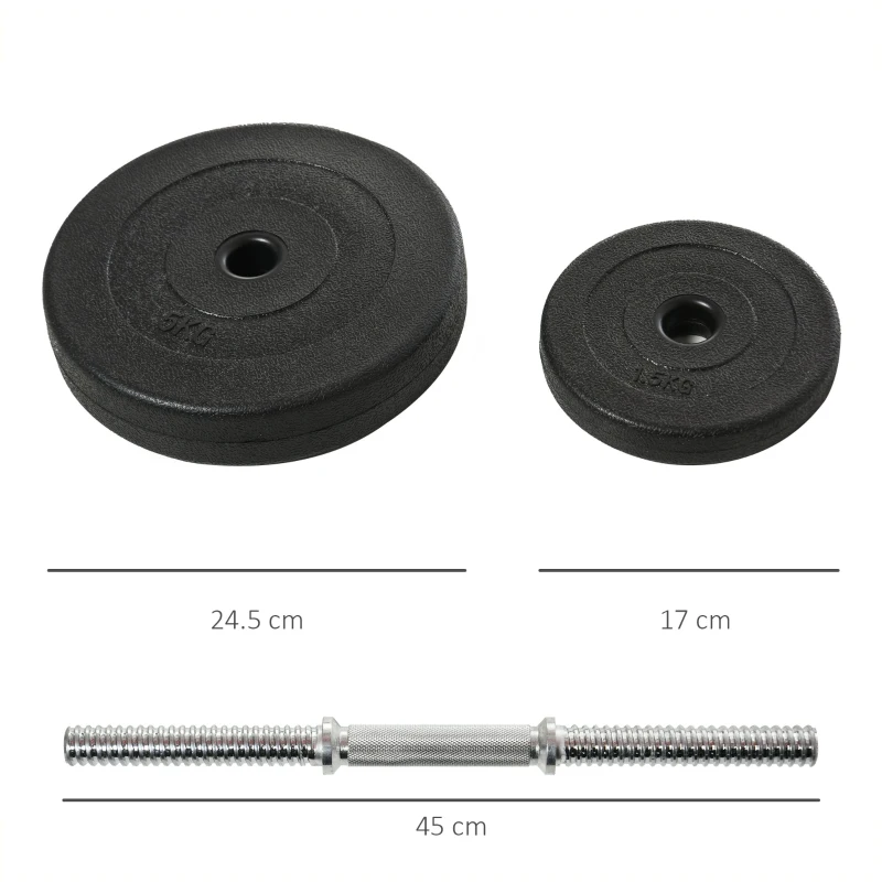 HOMCOM Set Gantere 50 kg – Reglabile cu 12 Discuri Cauciucate