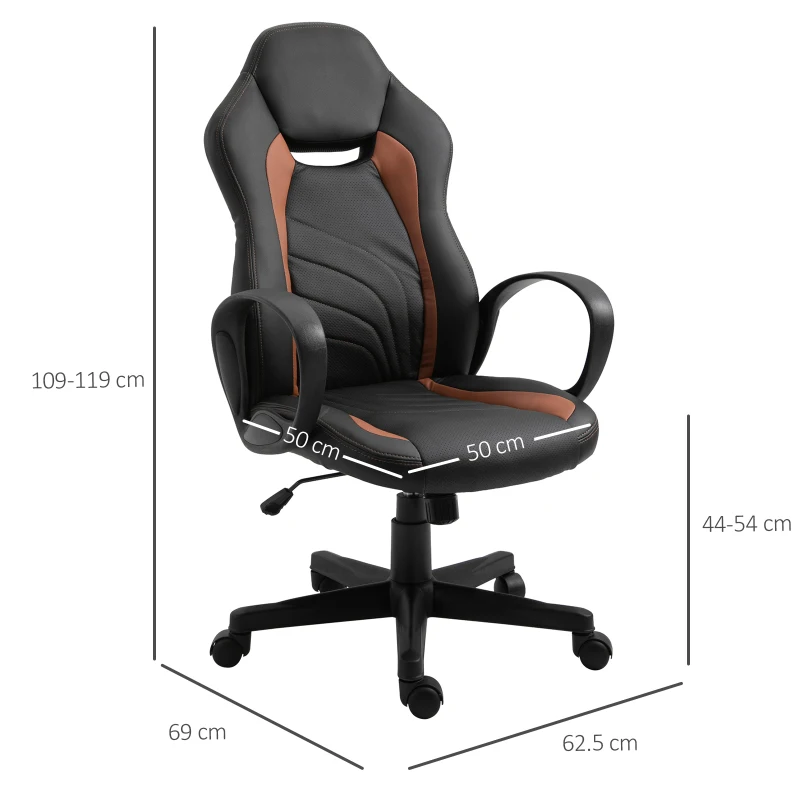 Vinsetto Scaun Ergonomic pentru Jucatori Gaming sau Birou Reglabil din Piele Maro si Neagra 62.5x69x109-119cm