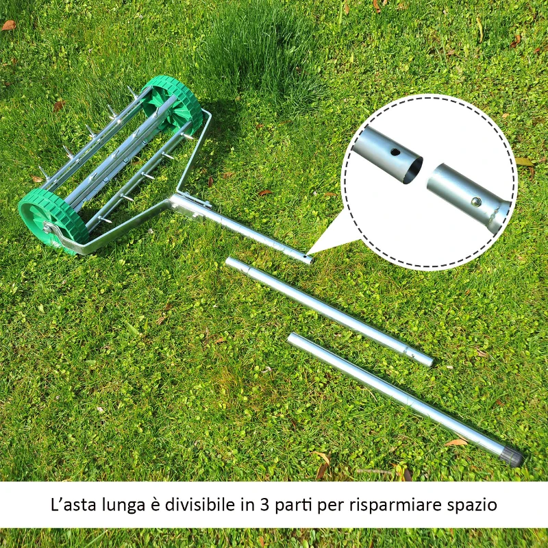 Outsunny Rastrello Scarificatore da Giardino con Ruote, 135x42x15cm