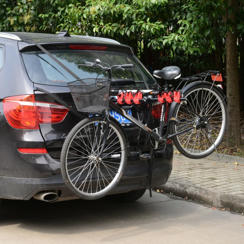 Homcom Suport Biciclete Posterior Pliabil pentru Masina Pentru 3 Biciclete 40 kg in Otel si Alumini Negru 68x52x60cm