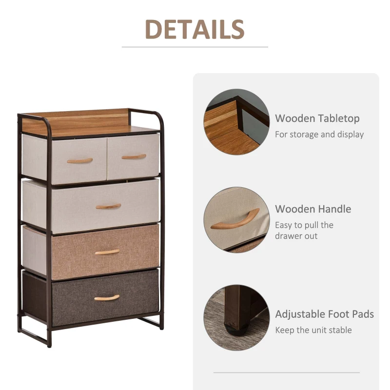 HOMCOM Comoda cu 5 sertare pliabile din material textil Raft din MDF 58x29x99cm