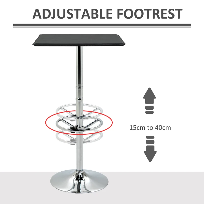 HOMCOM Masa inalta pentru bar cu suport pentru picioare reglabil si blat din piele sintetica neagra