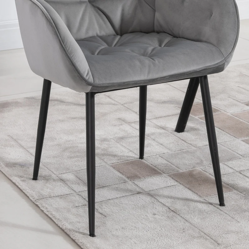 HOMCOM Set 2 Scaune moderne Capitonate Stil nordic din Catifea si Metal Gri