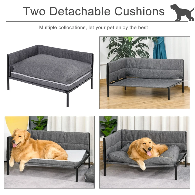 PawHut Culcus pentru Caini Mari Inaltat cu greutatea pana la 35kg Patut pentru Caini Gri