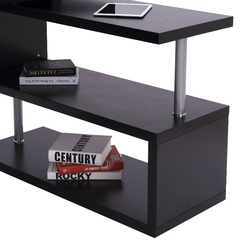 HOMCOM Birou pe colt pentru Computer cu Rafturi in Lemn, Negru, 120x106x75cm