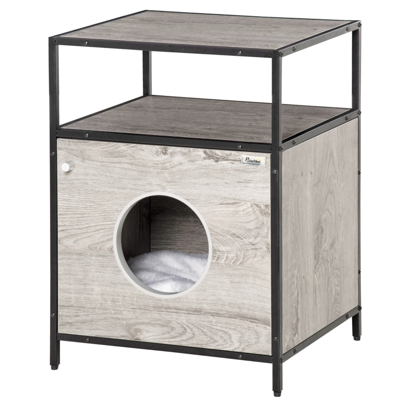 PawHut Casuta pentru Pisici Dulapior Multifunctional cu Perna Lavabila si Etajere - Gri