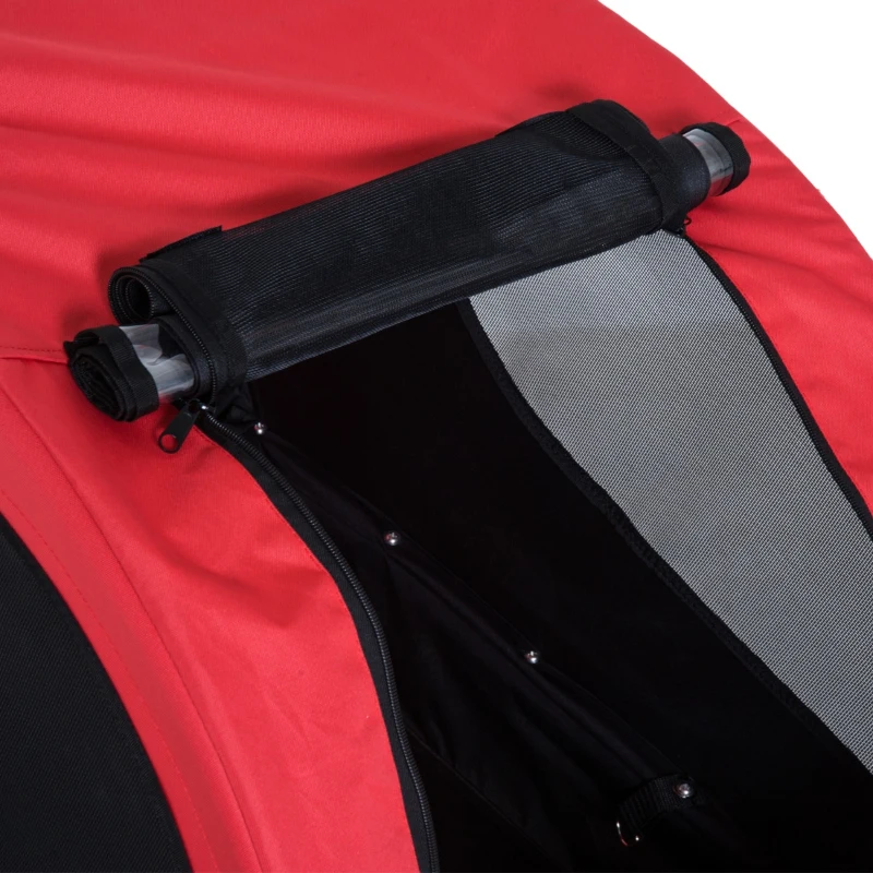 PawHut Remorcă de Bicicletă pentru Câini cu Punct de Atașare, Ferestre Laterale și Steguleț, 130x73x90 cm, Roșu