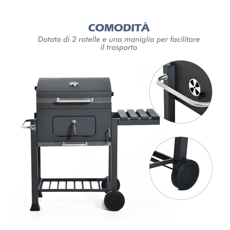 Outsunny Barbecue BBQ Grill cu Carbune si Capac, 115x56x108cm
