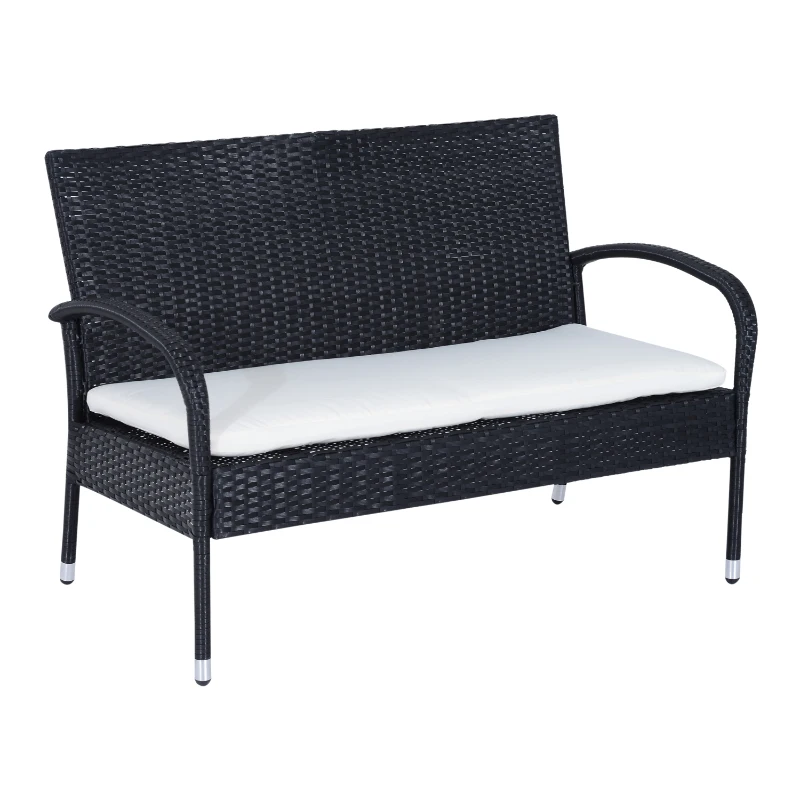 Outsunny Set de mobilier de grădină Outsunny din Rattan PE cu canapea, 2 fotolii cu perne și măsuță de cafea, negru