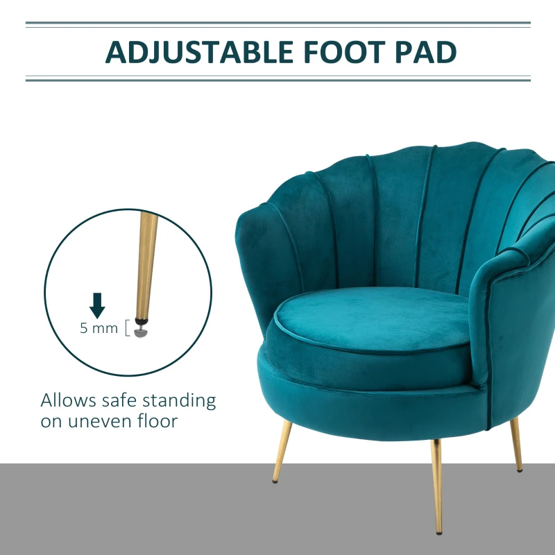 Homcom Fotoliu Retro Catifea Albastru Petrol – Compact & Elegant