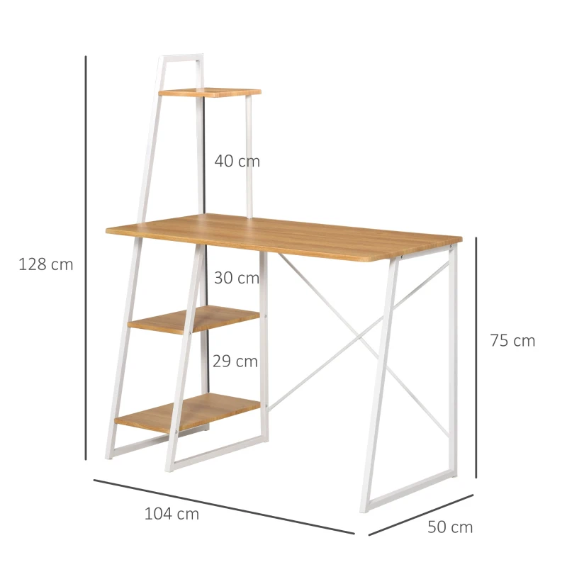 HOMCOM Birou pentru Dormitor şi Serviciu cu 3 Etajere MDF şi Metal 104x50x128cm