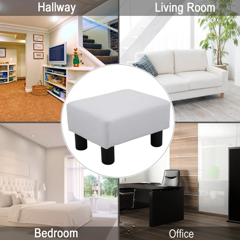 Taburet dreptunghiular HOMCOM captusit si imbracat in piele artificiala alba