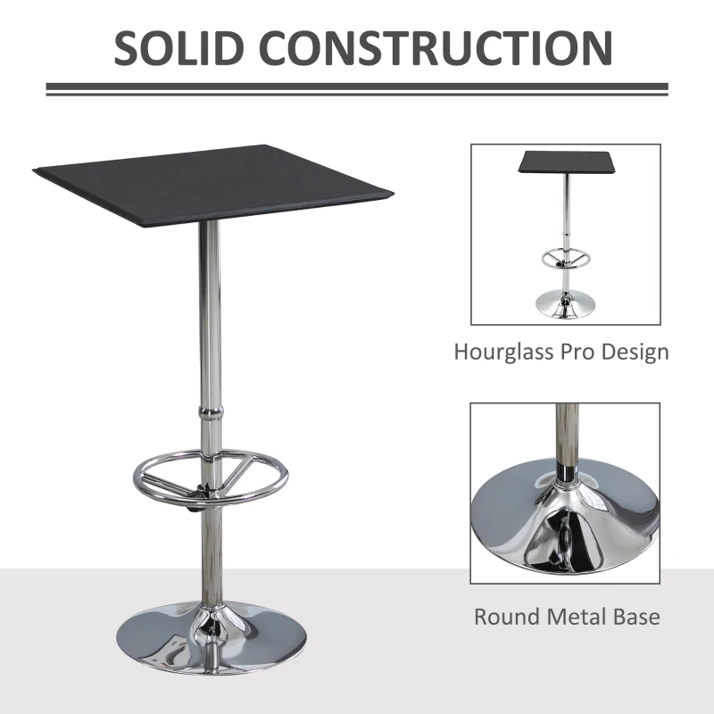 HOMCOM Masa inalta pentru bar cu suport pentru picioare reglabil si blat din piele sintetica neagra