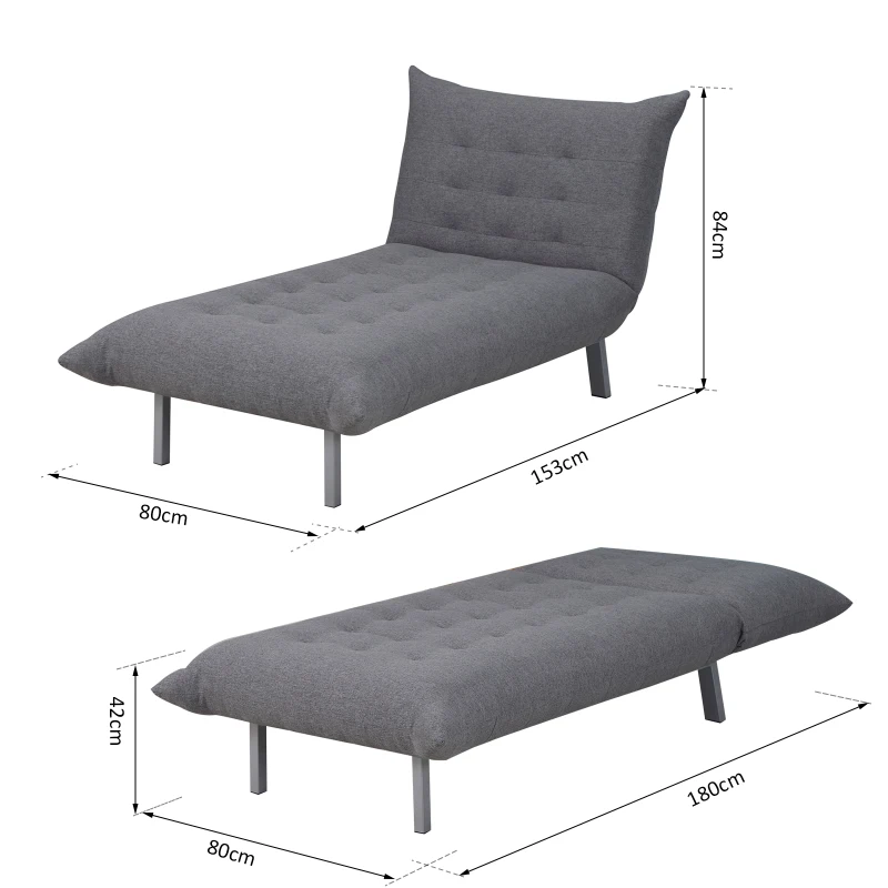 Homcom Fotoliu Chaise Longue Pat 2 in 1 in Tesatura din Lin, Gri, 80x153x84cm