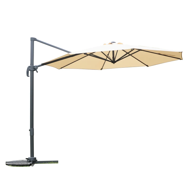 Outsunny Ombrellone Decentrato da Giardino Angolazione Regolabile Girevole a 360°, Beige Φ2.95x2.5m