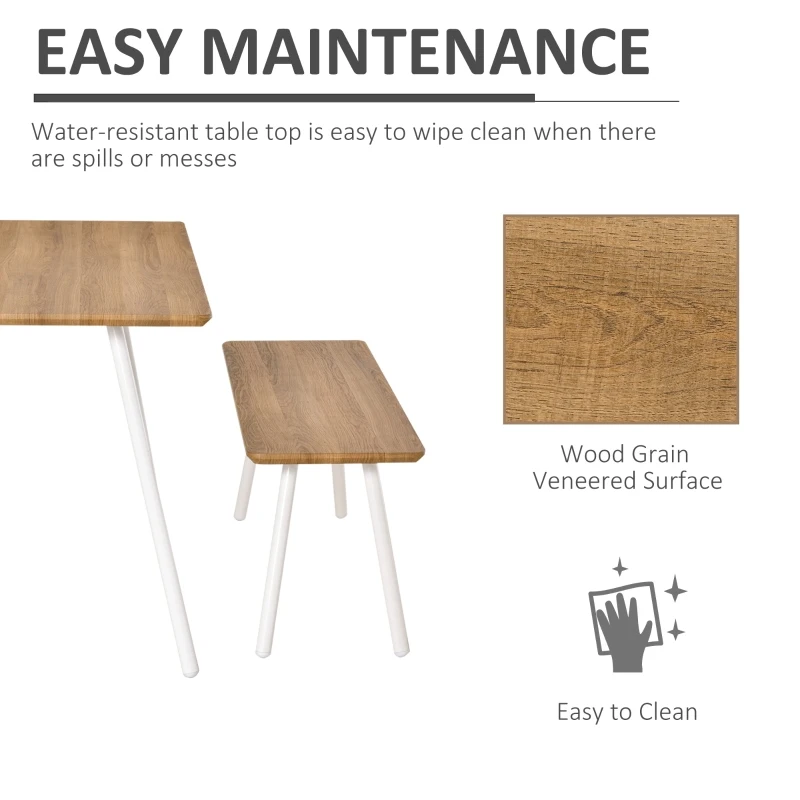 HOMCOM set masa si 2 banci, stil nordic, MDF, alb