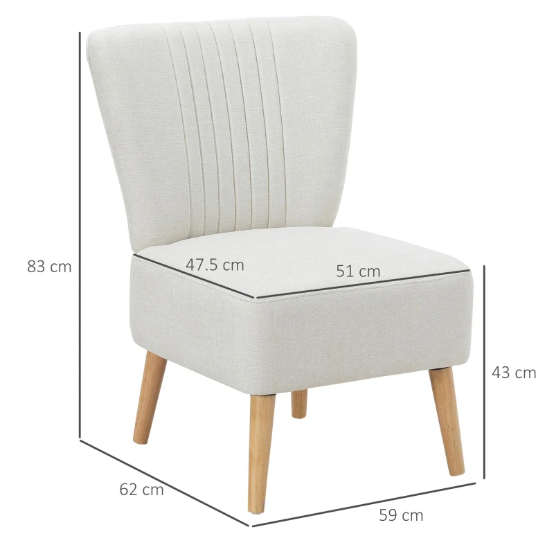HOMCOM Fotoliu tapitat pentru Sufragerie si Sala in Stil Nordic, Fotoliu de Camera din Tesatura si Picioare din Lemn - Alb