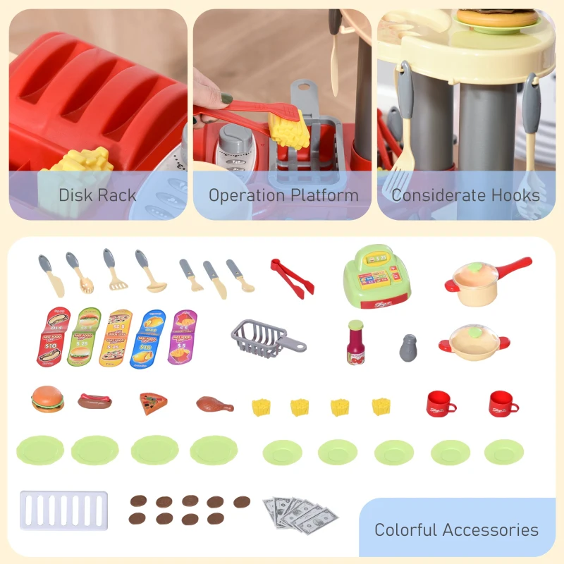 HOMCOM Jucarie Bucatarie pentru copii 3-6 ani, 50 Accesorii cu Casa jucarie