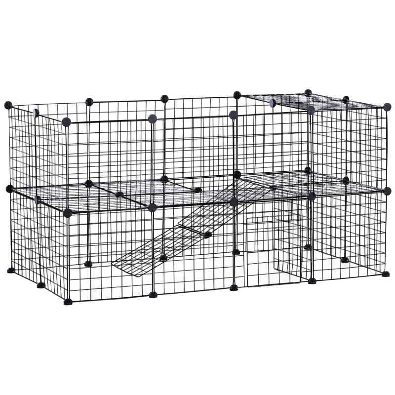 PawHut Tarc Cusca Personalizabil pentru Animalute de Companie in Metal Negru 36 Panouri 35x35cm