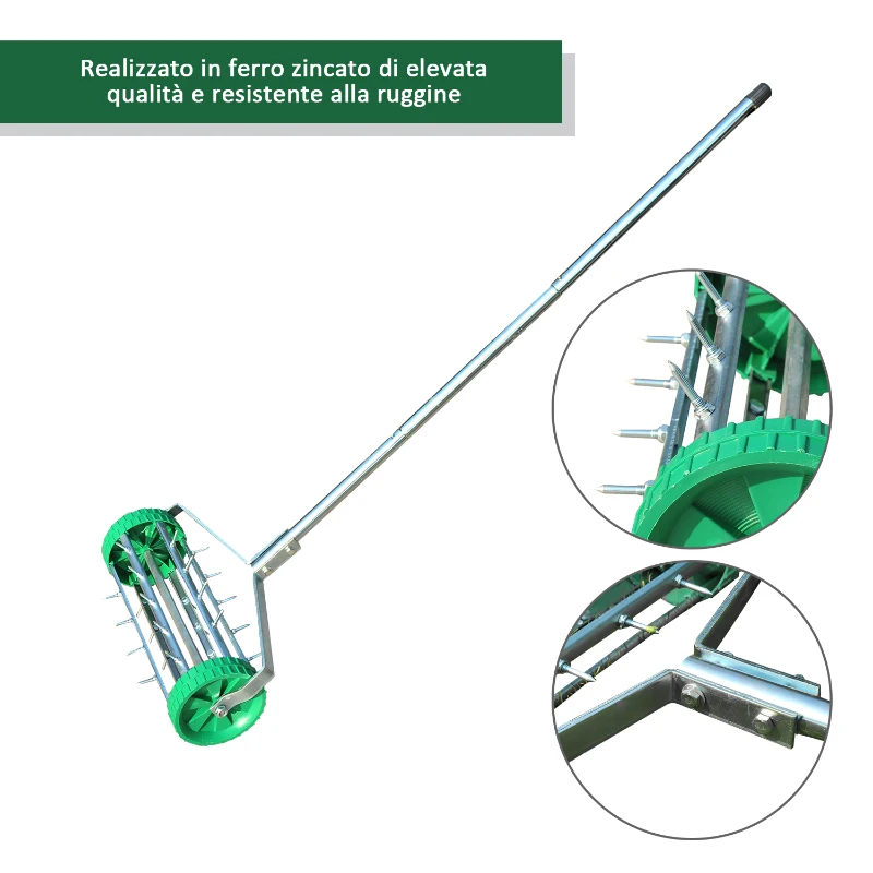 Outsunny Rastrello Scarificatore da Giardino con Ruote, 135x42x15cm