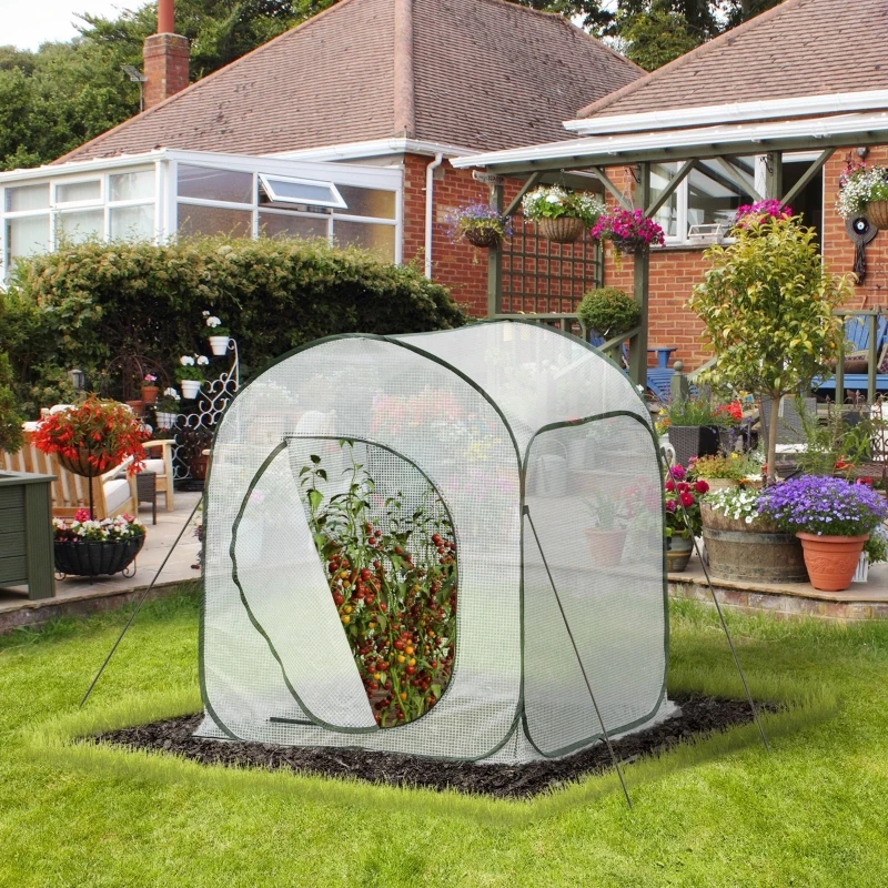 Outsunny Mini Sera Pliabila Deschidere Pop-Up cu Sac, 90x90x110cm