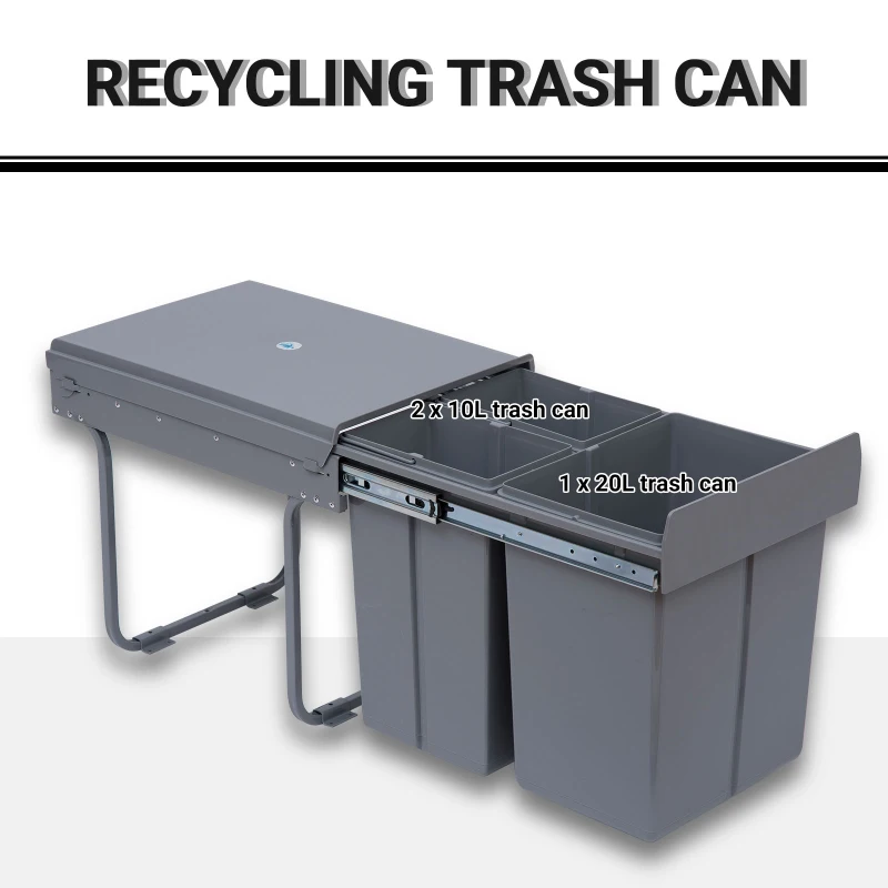 Homcom Cos Gunoi Ecologic 40L – 3 Compartimente Separate, Gri