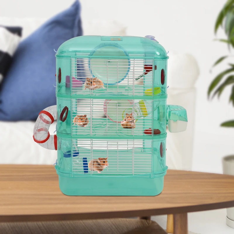 PawHut Cusca pentru Hamster 3 Niveluri, Verde, 40.5x28x55cm