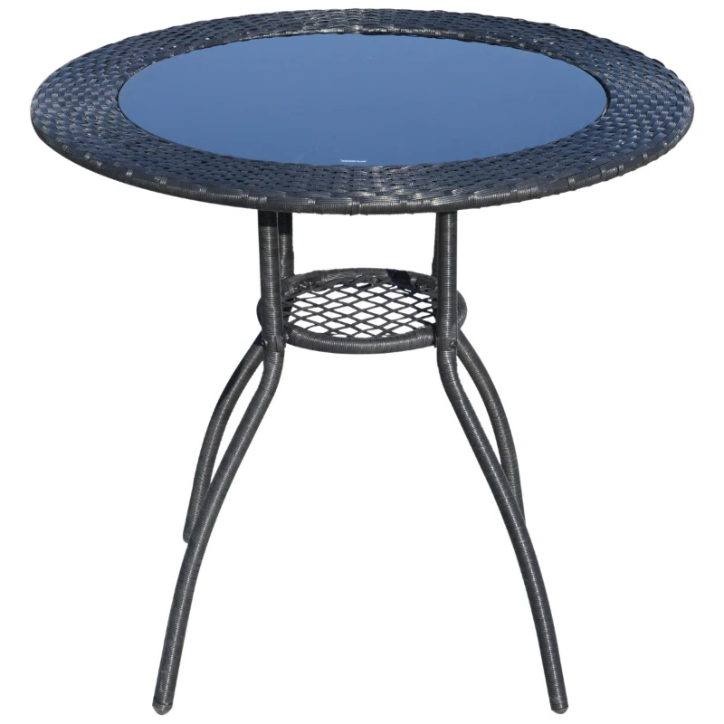 Outsunny Set 5 Mobiliere de Gradina in Rattan 4 Scaune Pliabile 1 Masuta in Sticla Securizata Monostrat, Negru