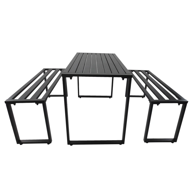 Outsunny Set da Picnic Tavolo con Panche in Metallo Nero  110 x 55 x 70 cm