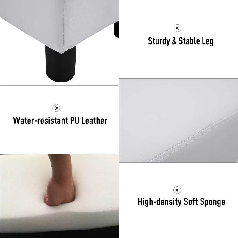 Taburet dreptunghiular HOMCOM captusit si imbracat in piele artificiala alba