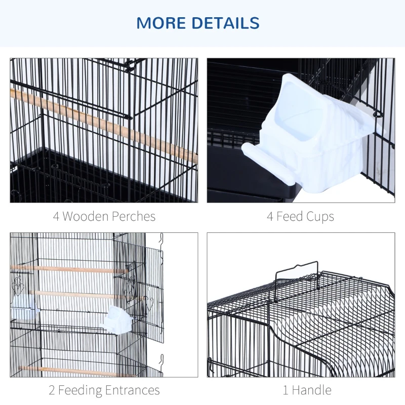 PawHut Colivie pentru Păsări din fier cu Tavă 47,5x36x91 cm