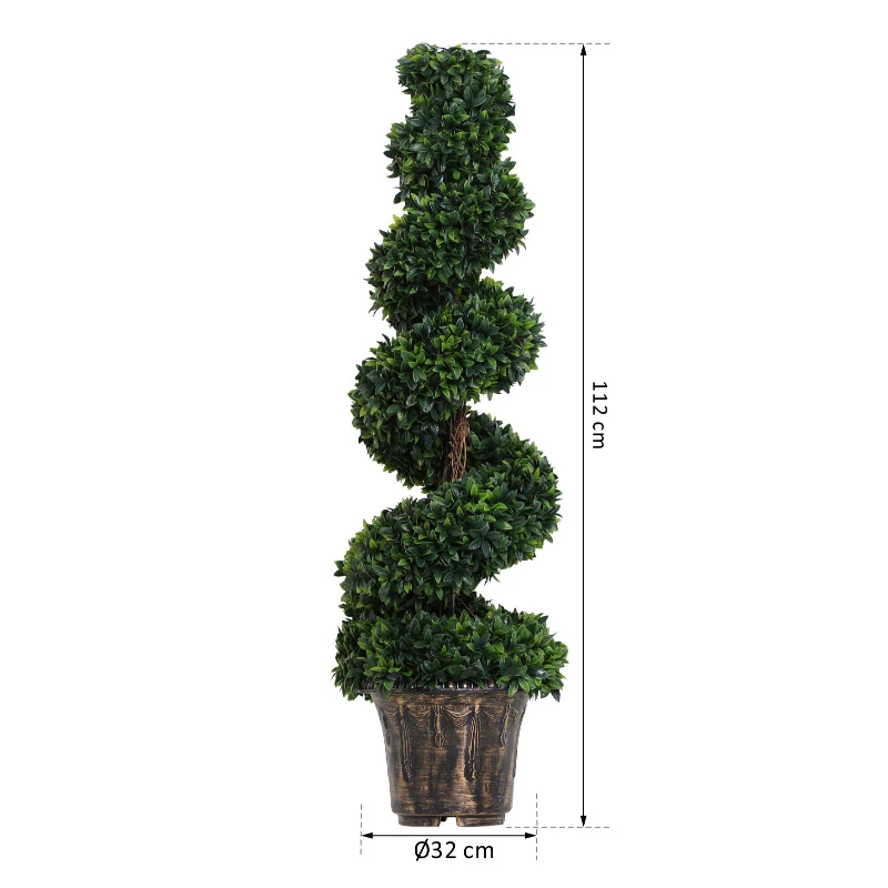 Outsunny Plantă Artificială Decorativă Buxus în Spirală cu Ghiveci Inclus, Ф32x120 cm, Verde