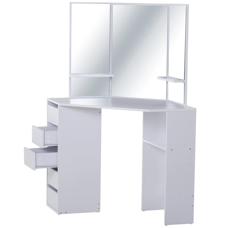 Homcom Masa Machiaj cu 3 Oglinzi Masa Make Up Alb 111x56.2x141.3cm